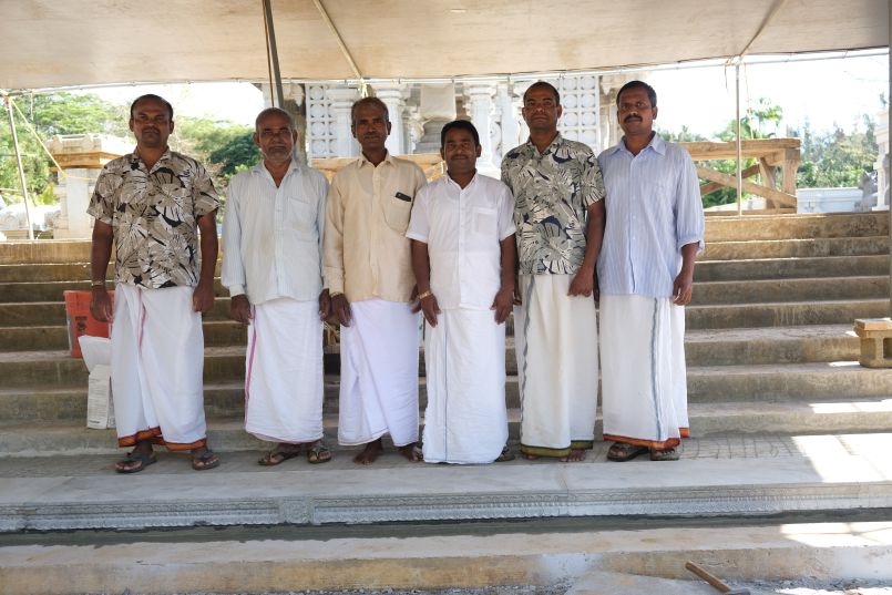 Placing the First Stones of Iraivan Temple's Fronts Steps